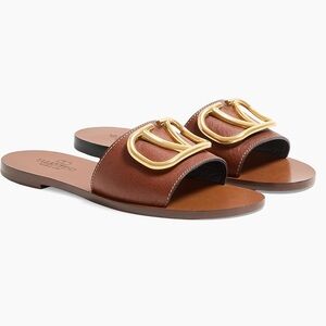 Valentino Garavani Tan Vlogo Slide Sandals